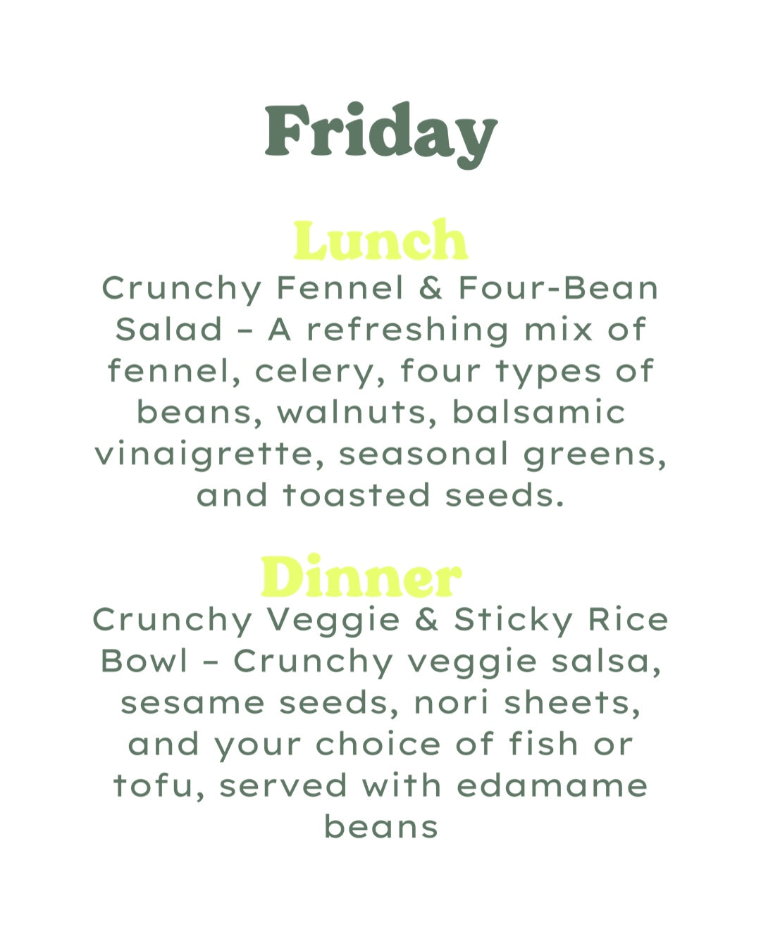 5 Day Meal Plan - Lunch + Dinner