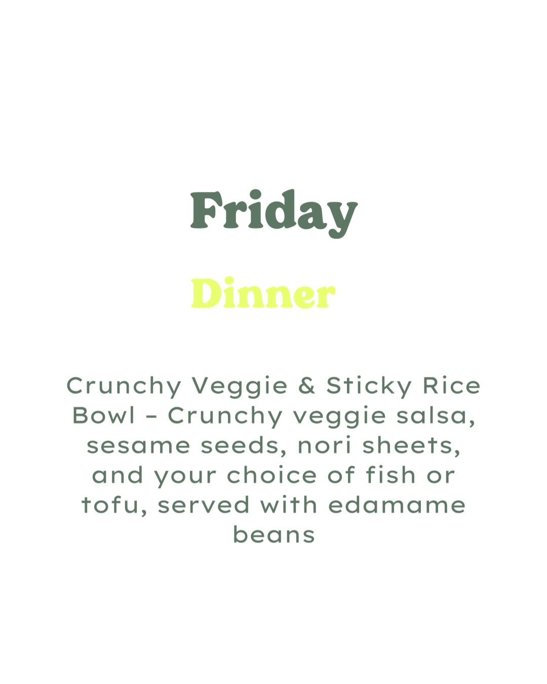 5 Day Dinner Plan